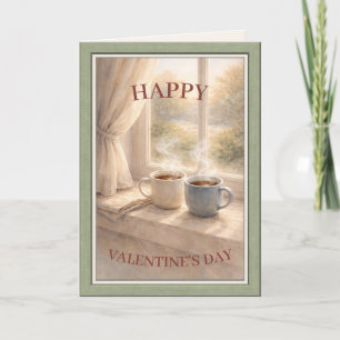 Tarjeta Día de San Valentín de café en acuarela acogedor p