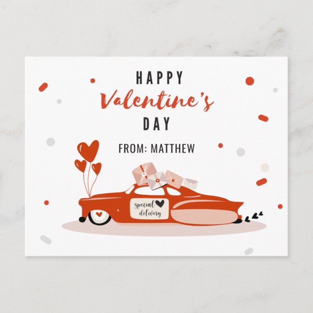 Tarjeta Día de San Valentín de coche rojo niños gl (Anverso)