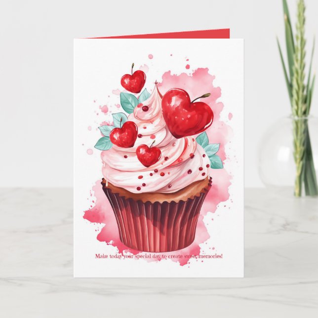 Tarjeta Día de San Valentín de Cupcake de arándano (Anverso)