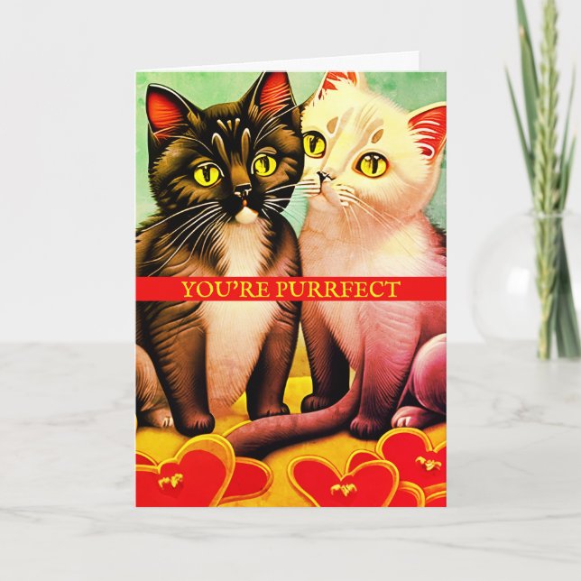 Tarjeta Día de San Valentín de gatitos retro curados de vi (Anverso)