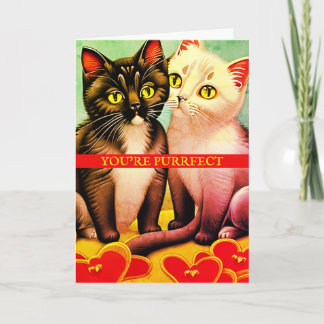 Tarjeta Día de San Valentín de gatitos retro curados de vi