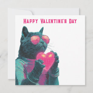 Tarjeta Día de San Valentín de Gato Retro Neon