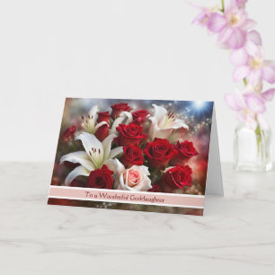 Tarjeta Día de San Valentín de la ahijada con ramo de rosa