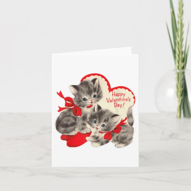 Tarjeta Día de San Valentín de la cosecha Cat Kitten Kitty (Anverso)