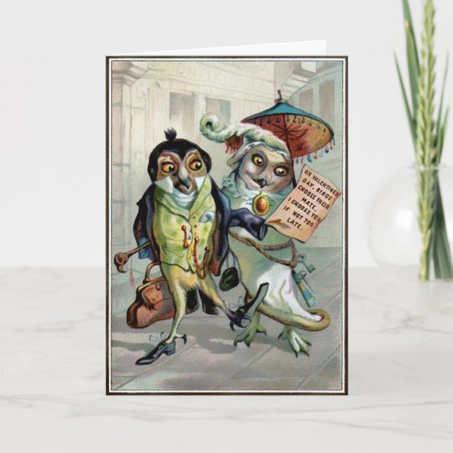Tarjeta Día de San Valentín de lechuzas vintage (Anverso)