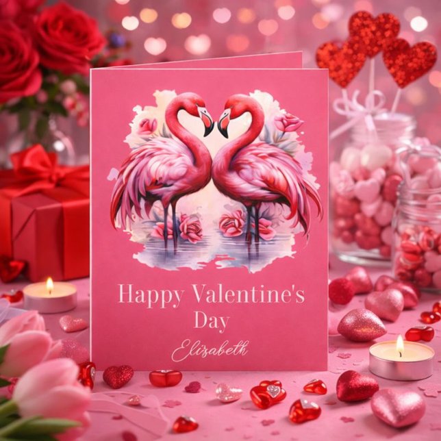 Tarjeta Día de San Valentín de Lovely Flamingos (Subido por el creador)