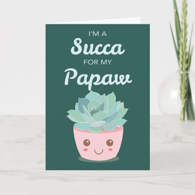 Tarjeta Día de San Valentín de Papaw con Kawaii Succulent (Anverso)