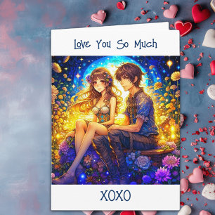Tarjeta Día de San Valentín de pareja de anime etéreo
