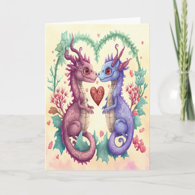 Tarjeta día de San Valentín de pareja de dragones  (Anverso)