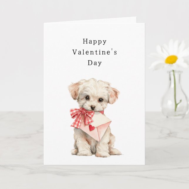 Tarjeta Día de San Valentín de Perro de Crema Dulce (Planta pequeña)
