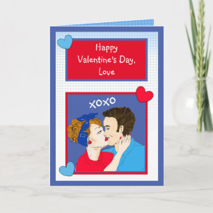 Tarjeta Día de San Valentín de xoxo Retro Couple Kissing