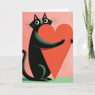 Tarjeta Día de San Valentín del gato negro retro de mediad