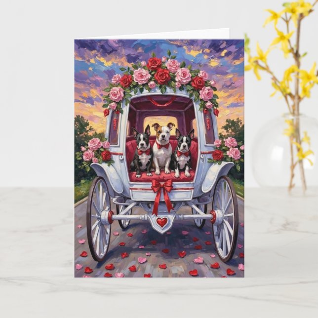 Tarjeta Día de San Valentín del perro American Staffordshi (flor amarilla)