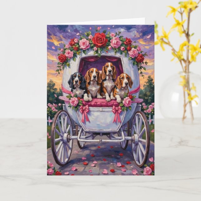 Tarjeta Día de San Valentín del perro Basset Hound  (flor amarilla)