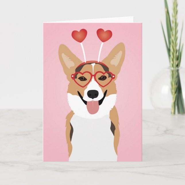 Tarjeta Día de San Valentín del perro Corgi (Anverso)