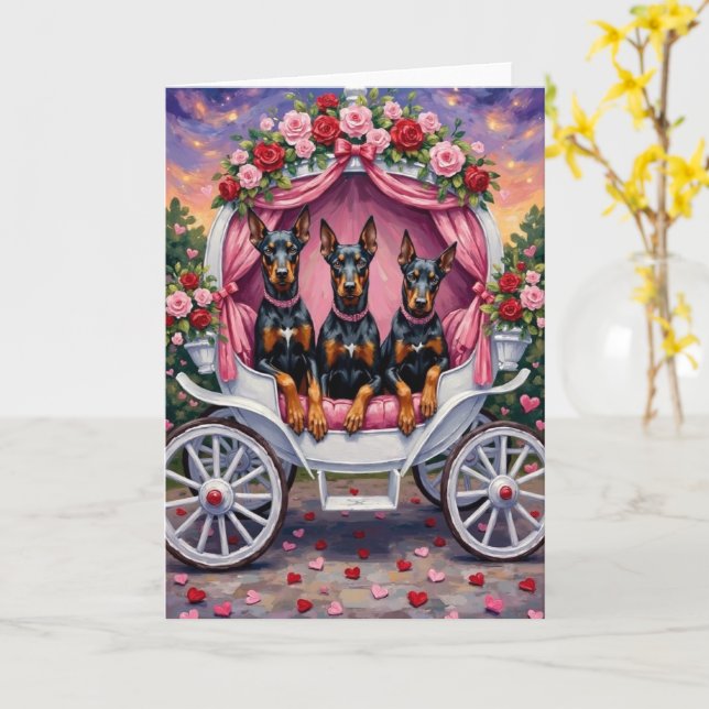 Tarjeta Día de San Valentín del perro Doberman  (flor amarilla)