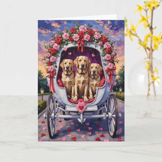 Tarjeta Día de San Valentín del perro labrador  (flor amarilla)