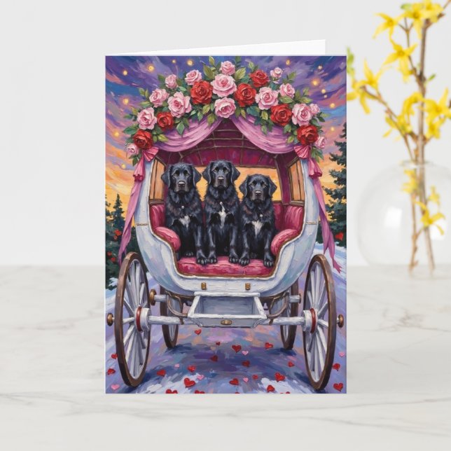 Tarjeta Día de San Valentín del perro Terranova  (flor amarilla)