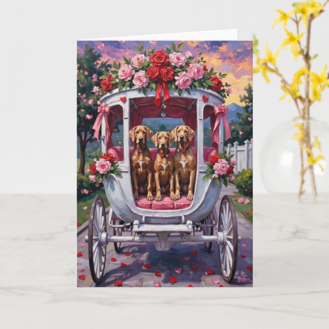 Tarjeta Día de San Valentín del perro Weimaraner  (flor amarilla)