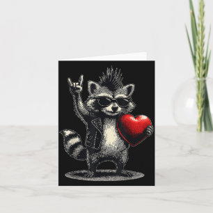 Tarjeta Día de San Valentín divertido mapache corazón punk