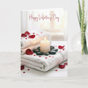 Tarjeta Día de San Valentín en el spa con pétalos de rosa