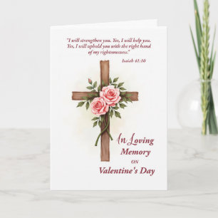 Tarjeta Día de San Valentín en memoria Cruz religiosa Flor
