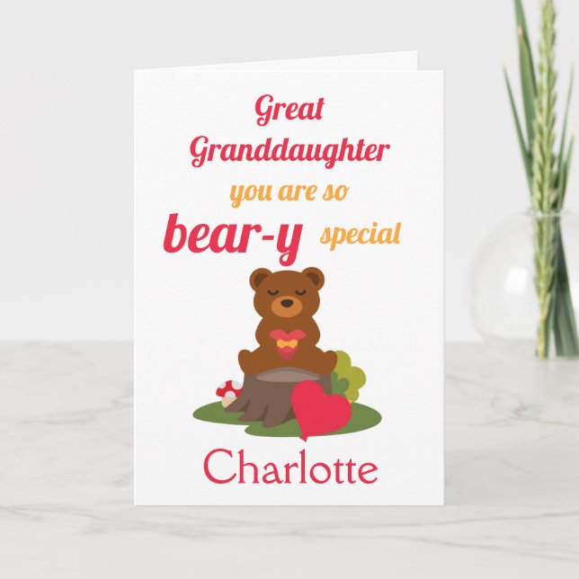 Tarjeta Día de San Valentín Especial de la Gran Nieta Bear (Anverso)