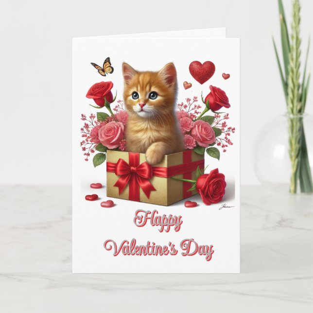 Tarjeta Día de San Valentín gatito jengibre  (Anverso)