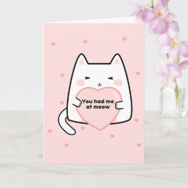 Tarjeta Día de San Valentín gato corazones rosas te tuve e