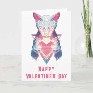 Tarjeta Día de San Valentín Gato Neon Retro
