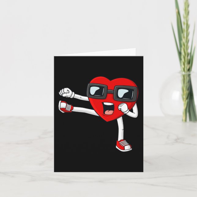 Tarjeta Día de San Valentín Heart Karate Kick Fun Boys Chi (Anverso)