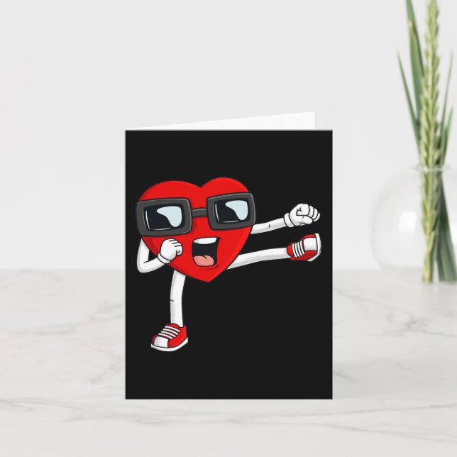 Tarjeta Día de San Valentín Heart Karate Kick Fun Boys Chi (Anverso)