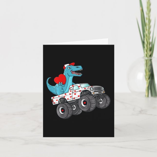 Tarjeta Día de San Valentín infantil T Rex Monstruo Camión (Anverso)
