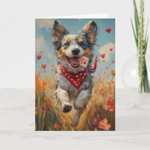 Tarjeta Día de San Valentín juguetón del perro de ganado a