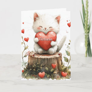 Tarjeta Día de San Valentín Kitten Red Hearts