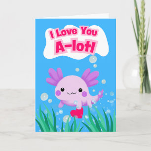 Tarjeta Día de San Valentín lindo Axolotl con corazón