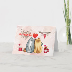 Tarjeta Día de San Valentín Lindo Gato Romántico Pareja