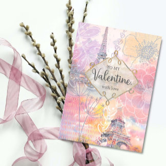 Tarjeta Día de San Valentín Mi Amor Torre Eiffel Acuarela