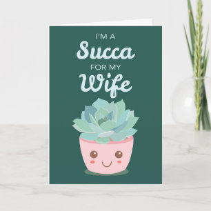 Tarjeta Día de San Valentín Mi Esposa con Suculenta Kawaii