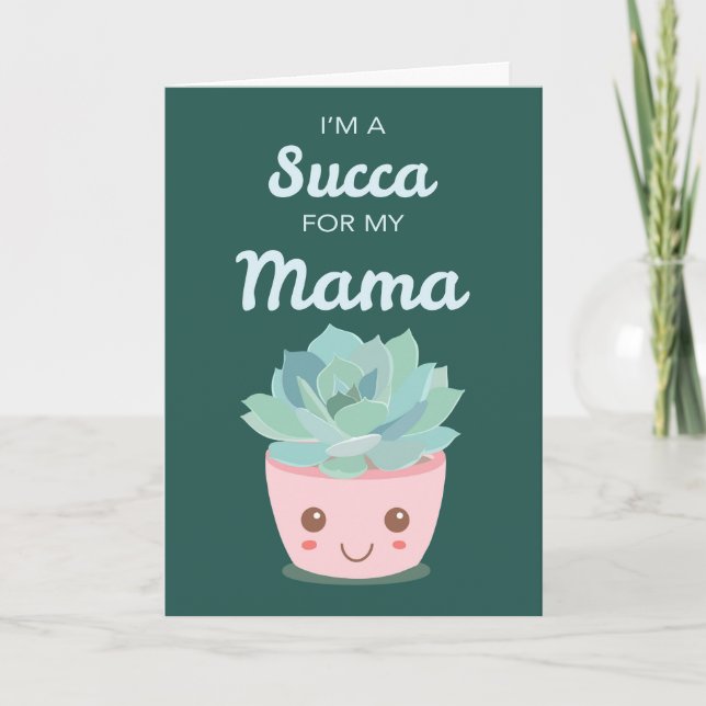 Tarjeta Día de San Valentín Mi mamá con Kawaii Suculento (Anverso)