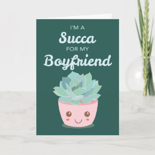 Tarjeta Día de San Valentín Mi novio con Kawaii Succulent