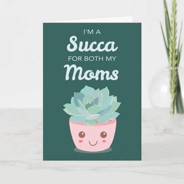 Tarjeta Día de San Valentín para mis madres con suculenta  (Anverso)