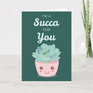 Tarjeta Día de San Valentín para ti con suculenta Kawaii