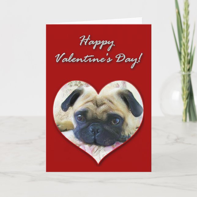 Tarjeta Día de San Valentín Pug (Anverso)