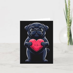 Tarjeta Día de San Valentín Pug Negro Corazón Perro Divert