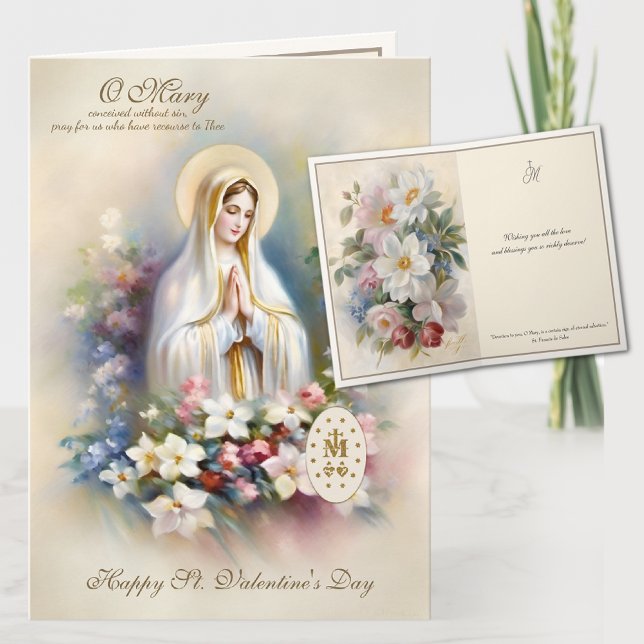 Tarjeta Día de San Valentín religiosa Virgin Mary Floral (St. Valentines Traditional Catholic Religious Blessed Virgin Mary Cards)