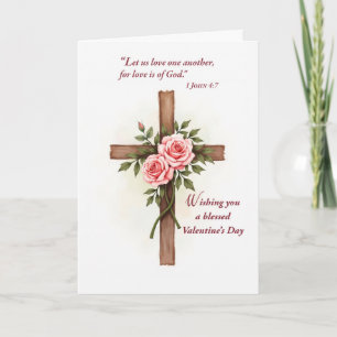 Tarjeta Día de San Valentín Religioso Cruz Rosas Escritura