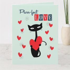 Tarjeta Día de San Valentín Retro Mid Century Cat