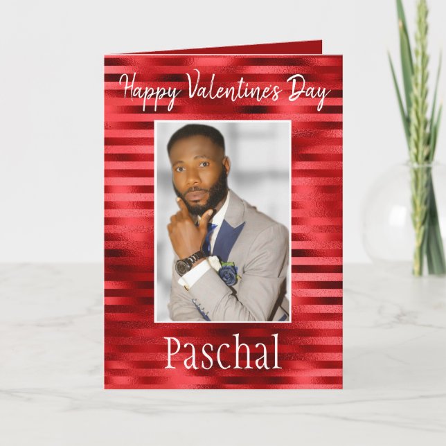 Tarjeta Día de San Valentín Romántico Rojo Feliz para Él F (Anverso)