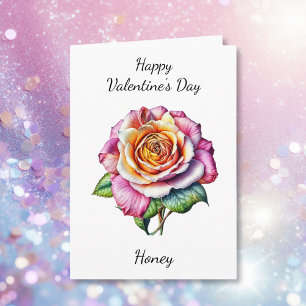 Tarjeta Día de San Valentín   Rosa rosa de color agua
